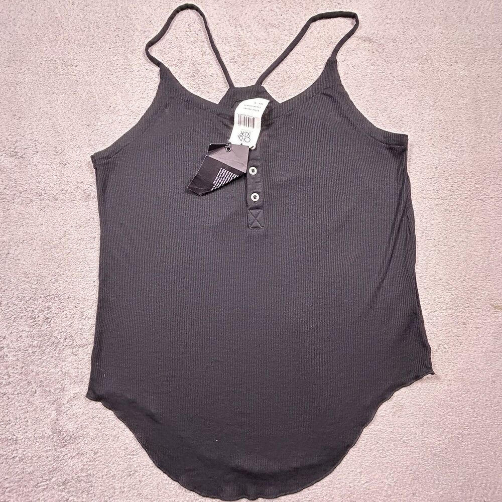 NWT Chaser Tank Top Womens Medium Black Ribbed Henley Cami Racerback